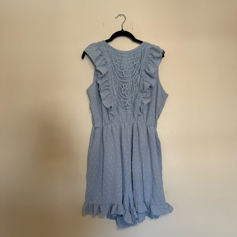 Light Blue Ruffle Lace-Back Romper